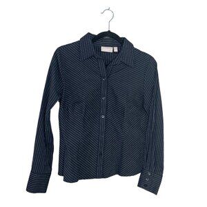 Croft & Barrow Collared Long Sleeve Top Size PS Black White Button‎ Front Office